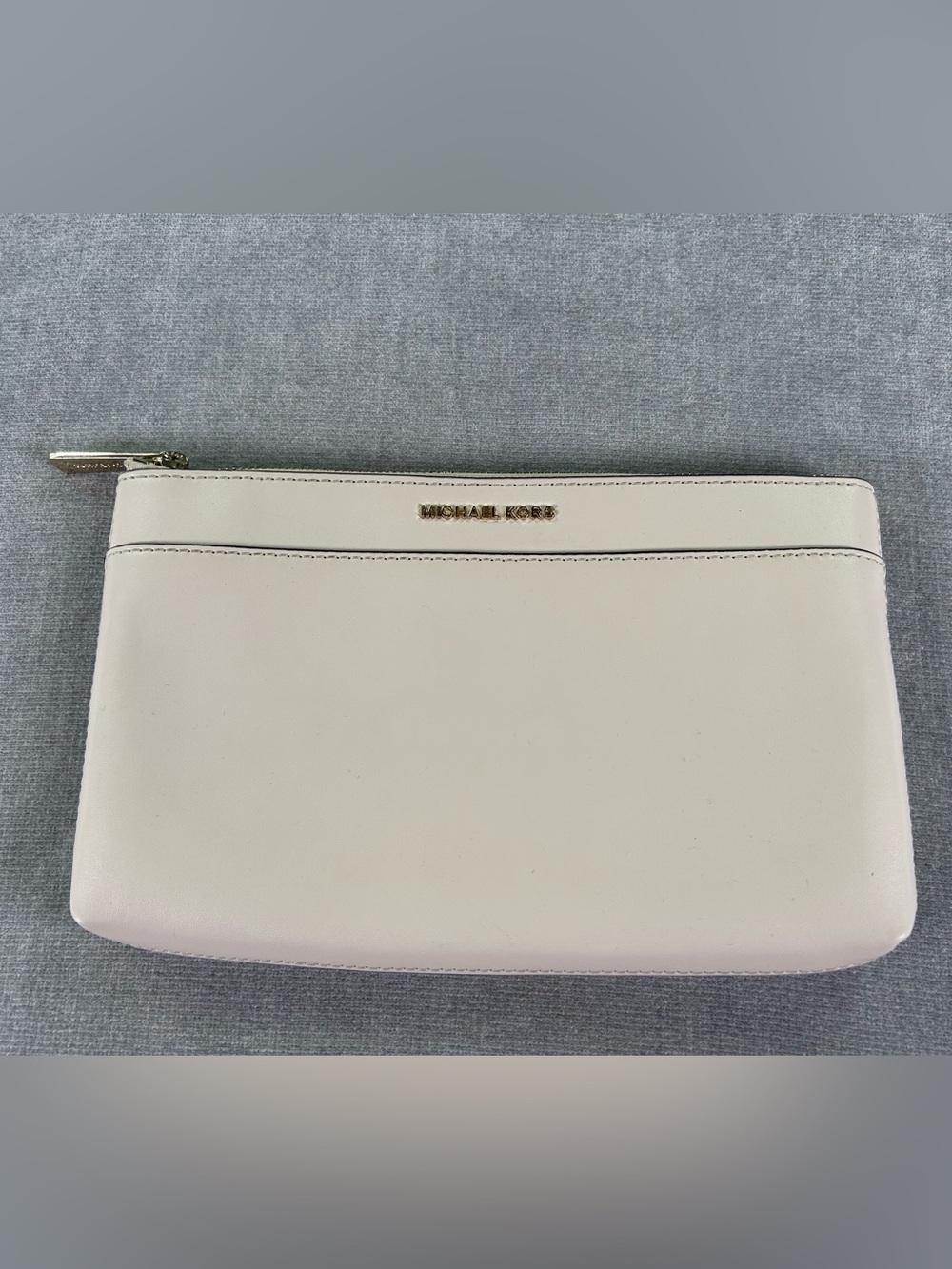 Michael Kors 30F1LKF17B Convertible Zip Pouch Clutch Cream Gold Leather